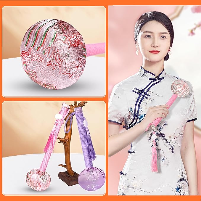 Mugwort Massage Hammer, Handheld Percussion Manual Massage Tool for Back, Shoulder & Body - Therapy Tool with US Design Patent (Bamboo Leaf Purple/Auspicious Cloud Pink)