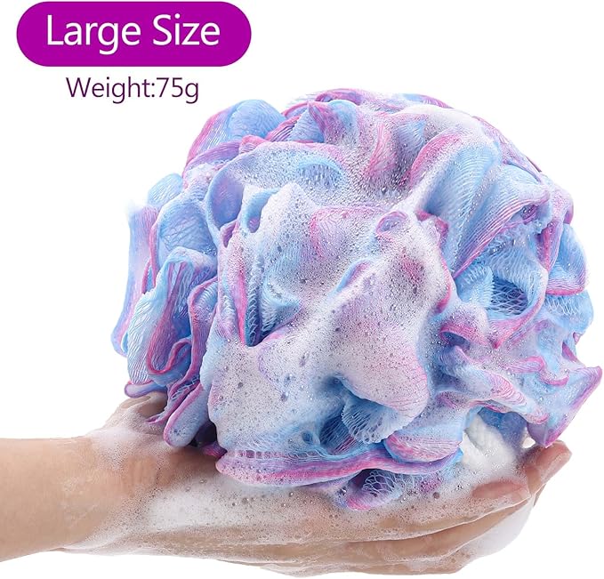 BTYMS 4 Pieces Loofah Bath Sponge 75g/pc Bath Puffs Shower Scrunchies Large Body Wash Sponge for Shower Exfoliate