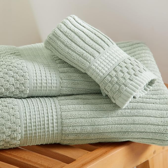 Springtree Home 100% Cotton Bath Towel Set of 4 | Super Soft & Absorbent with Quick-Dry Fibers | 4 Bath Towels | Textured and Durable Cotton | Krista Collection - Eucalyptus