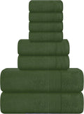 Belizzi Home 8 Piece Towel Set 100% Ring Spun Cotton, 2 Bath Towels 27x54, 2 Hand Towels 16x28 and 4 Washcloths 13x13 - Ultra Soft Highly Absorbent Machine Washable Hotel Spa Quality - Olive Green