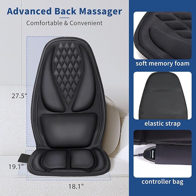 Back Massager with Heat with 8 Motors, Massage Chair Pad, Seat Massager with Back Traction for Full Body Massage, Massage Cushion for Home/Office/Easter