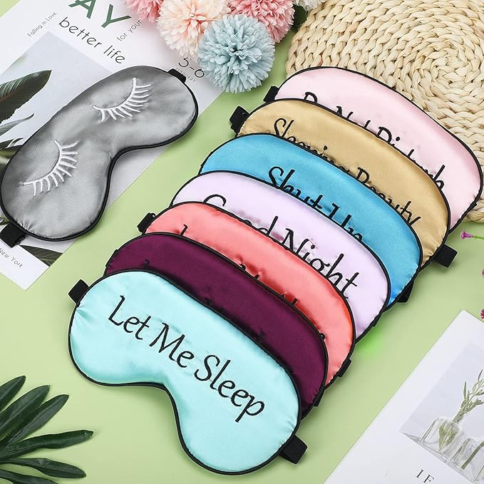 8 Pieces Funny Sleep Mask Silk Eye Mask with Adjustable Strap Soft Cute Blackout Blindfold Eye Cover for Women Men Full Night's Sleep, Travel, Nap, Meditation(Fresh Colors)