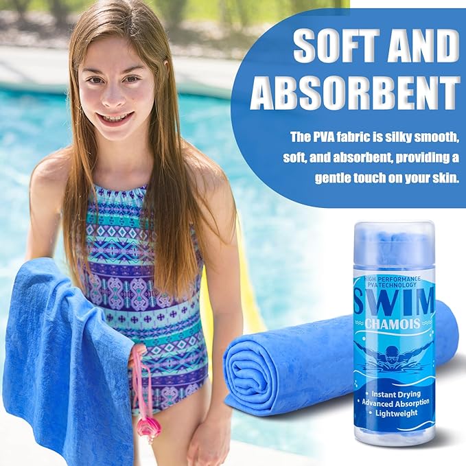 SmoothNovelty 2 Pack Swim Chamois Towel Water Absorbent Quick Dry Towel Shammy Chamois Cloth for Swimming Car Drying Diving Water Sports Beach Shower Pool Swimmer Gift