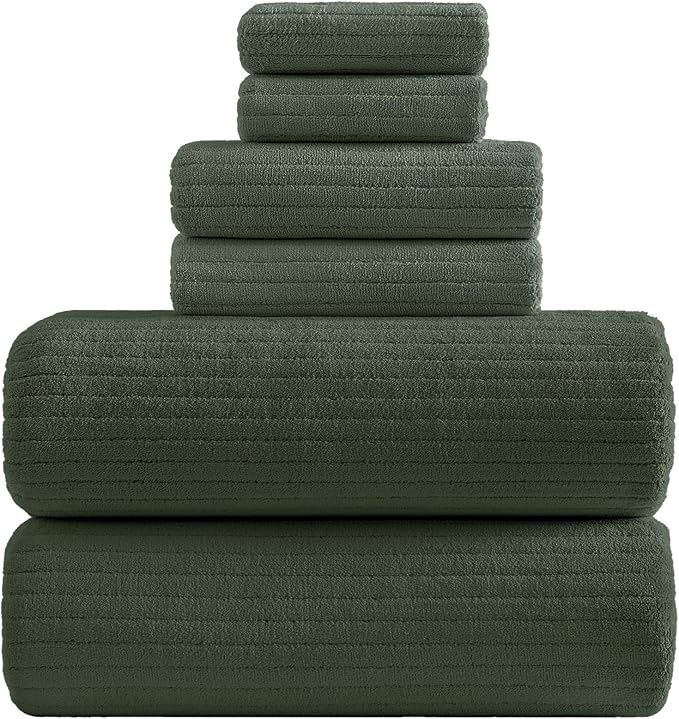 YTYC 39x78 Bath Sheets Extra Large Bath Towels Set for Adults Super Soft Absorbent Striped Microfiber Oversized Bathroom Towels - Olive Green, 6 PCS