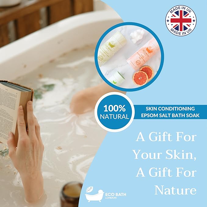 Eco Bath London Skin Conditioning Epsom Salt Bath Soak – Tube 2.2 LB (1kg) | Made in UK | Magnesium Bath Salts with Neroli and Lavender Oils | Epsom Salts for Skin Care and Relaxation