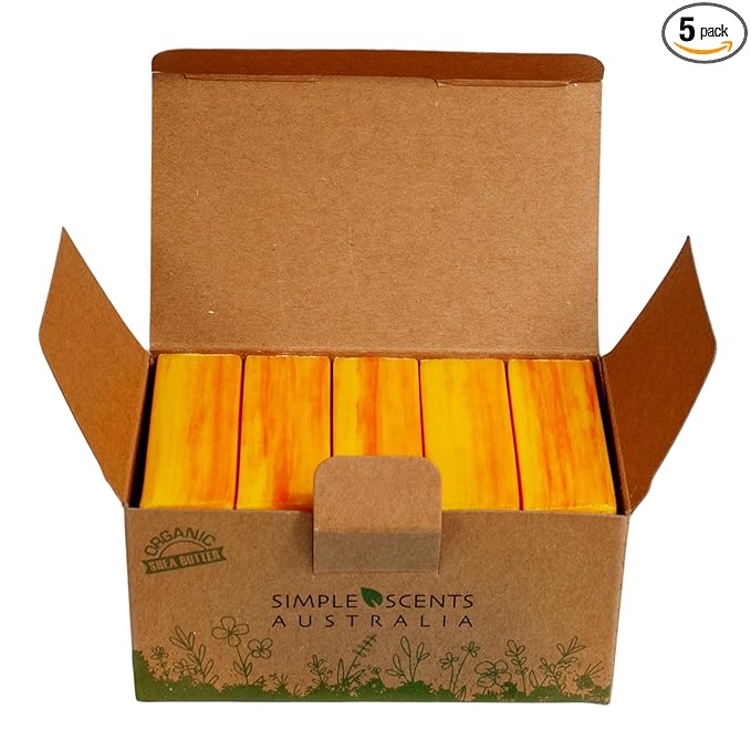 Simple Scents Australia Peach Scented Natural Soap Bars (5 Bars), 3.5oz Moisturizing French Triple Milled Soap Bars Enriched with Shea Butter - Pure Plant Oil Bath & Body