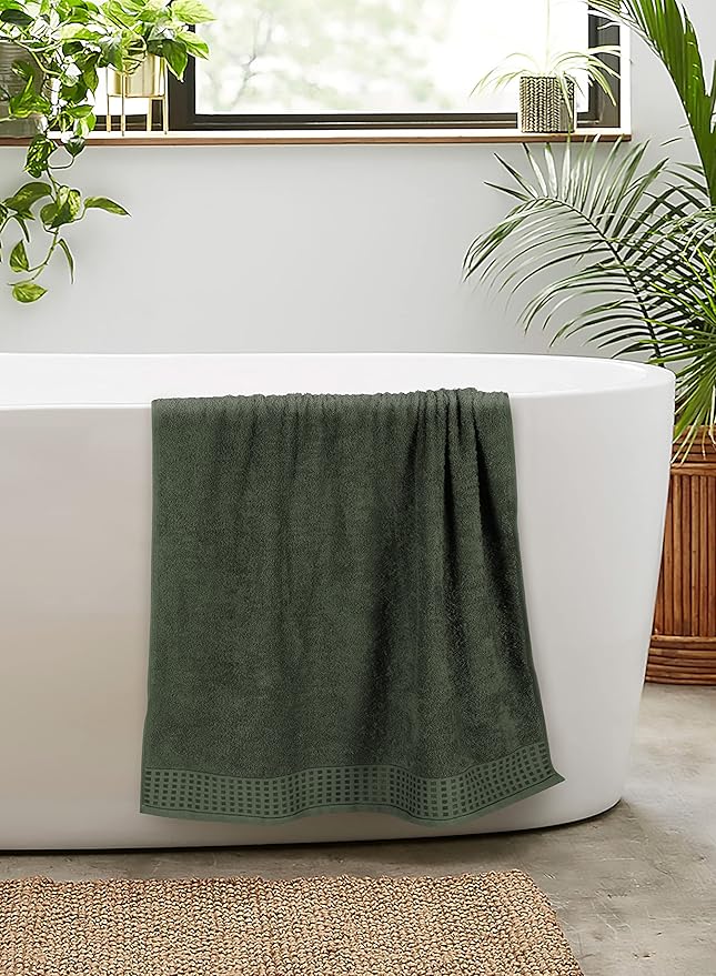 GLAMBURG 100% Cotton 2 Pack Oversized Bath Towel Set 28x55 Inches, Ultra Soft Highly Absorbant Compact Quickdry & Lightweight Large Bath Towels, Ideal for Gym Travel Camp Pool - Olive Green