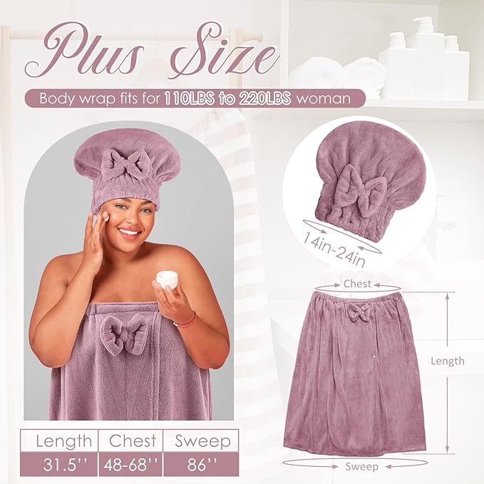 Xtinmee 2 Sets Plus Size Womens Wrap Towel with Hair Towel Bath Towel Wrap Shower Dress Towel Spa Wraps for Women's Bathrobe (Purple)