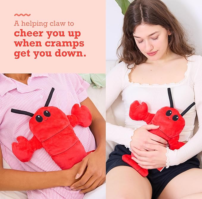 Menstruation Crustacean Lobster by Relatable, Microwavable Heating Pad for Period Cramps, Cuddly Plushies, Relaxing Gifts for Mom, Includes 1 Lavender Scented Heating Pad Plushy