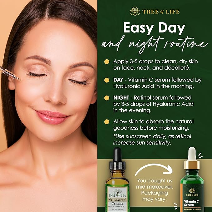 Tree of Life Face Serum Set - Vitamin C, Retinol & Hyaluronic Acid for Brightening, Firming & Hydrating - Anti Aging Skin Care Set - Dermatologist Tested - 1 Fl Oz (Pack of 3) - Mothers Day Gifts