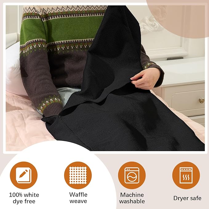Juexica 1 Pack 70" x 30" Sauna Blanket Insert Towel Cotton Soft Waffle Comfortable Absorbent Towel for Infrared Sauna Blankets Spa, Soft Reusable and Machine Washable (Black)