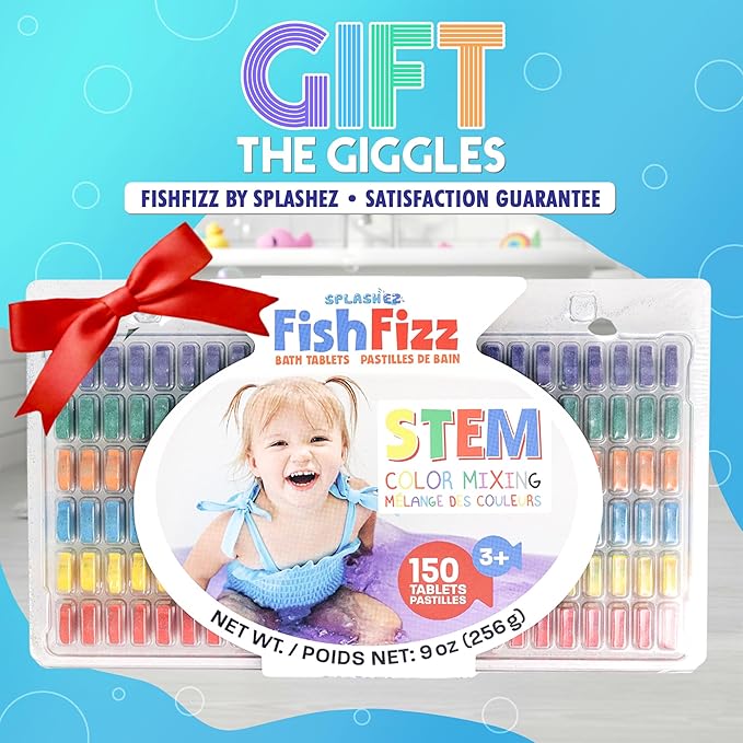 SplashEZ STEM Bath Color Tablets for Kids 150 Count - Fizzy Bath Bombs for Kids and Toddlers, Non Toxic, Fragrance Free, No Tub Staining, Easy Clean, Toys for Kids Ages 1-3