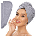 SimpleField 2 Pack Microfiber Hair Towel Wrap for Women, Anti Frizz Quick Drying Hair Turban for All Hair Style, Absorbent and Lightweight (Grey)