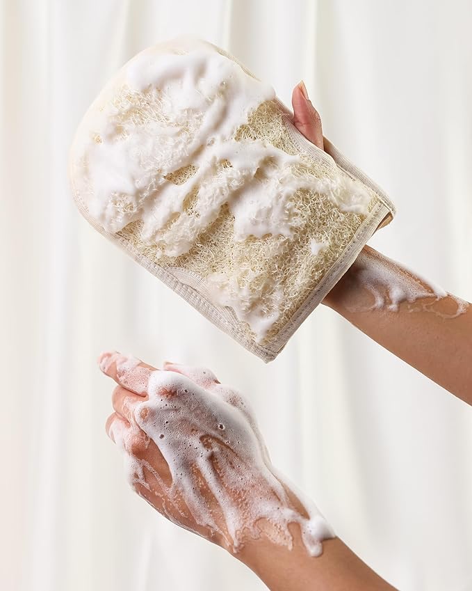 Premium Exfoliating Loofah Gloves – Natural Egyptian Loufa Sponge Body Scrubber Mitts for Soft, Radiant Skin – Gentle Exfoliation & Deep Clean (1-Pack) (Count 1)