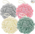 Rnoafmu Shower Loofah Bath Sponge, 60G Loofah Exfoliating Body Scrubber, 4 Color Mesh Shower Pouf Balls for Body Wash (Pink Green White Gray)
