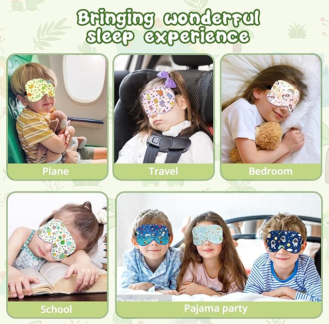 Kids Sleep Mask Eye Cover: 100% Real Natural Pure Silk Eye Mask with Adjustable Strap, Funny Blindfold Kids Eye Mask for Sleeping, Soft & Lightweight Eye Shade for Boys Girls Teens (Dinosaur Style)