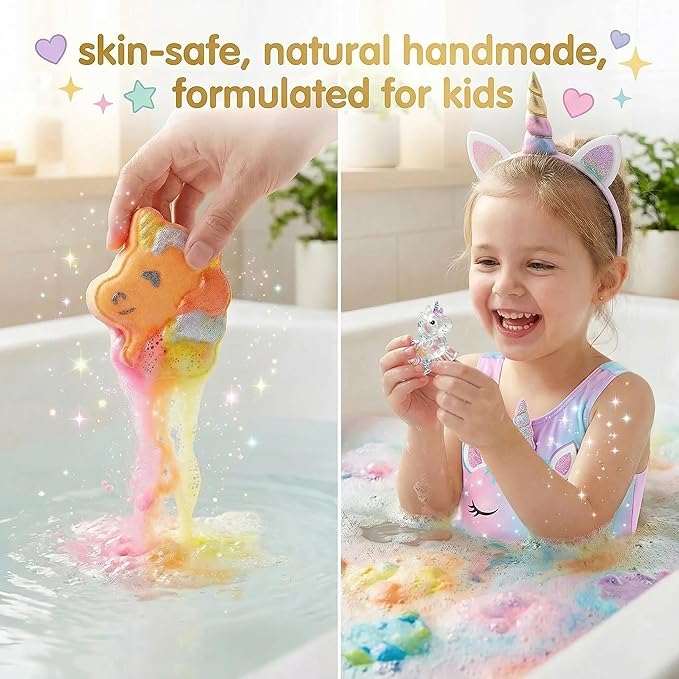 Unicorn Bath Bombs for Kids with Surprise Inside-9 Pcs Large Fizzy Bath Salts with Calming and Long Lasting Scent, Handmade Bubble Bath Bombs for Gilrs Age 3 4 5 6 7 8 9+ Year Old