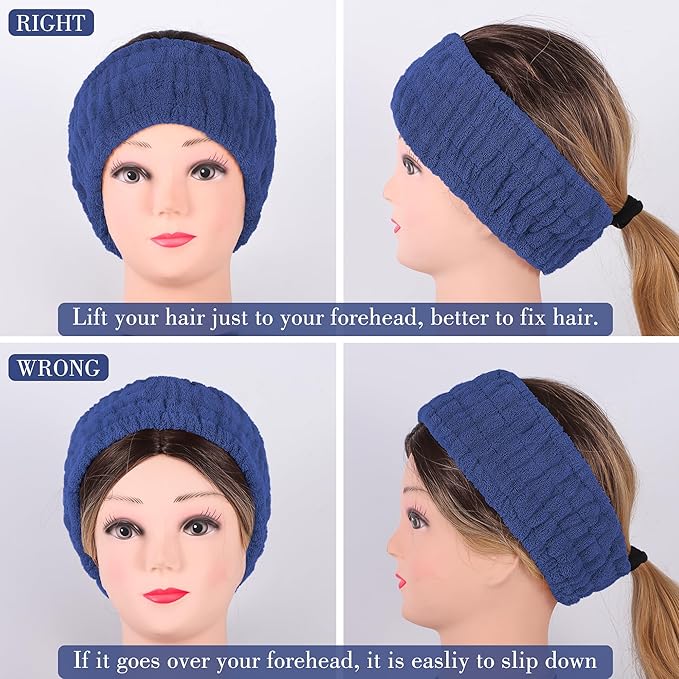 DiyJibb 9 Pcs Spa Headband for Washing Face,Skincare Headband and Wristband Set,Women Teen Girls Facial Hairbands for Washing Face, Makeup, Sports, Yoga (beige + dark pink + navy)