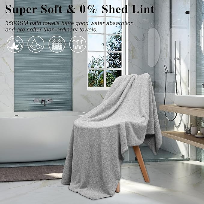 SEISSO Bath Towels Set of 4 Premium Bath Towels 35” x 63” Oversized Towels for Bathroom Quick Drying & Lightweight Bath Sheets Towels for Adults - Multipurpose Use as Bathroom,Shower (Grey)