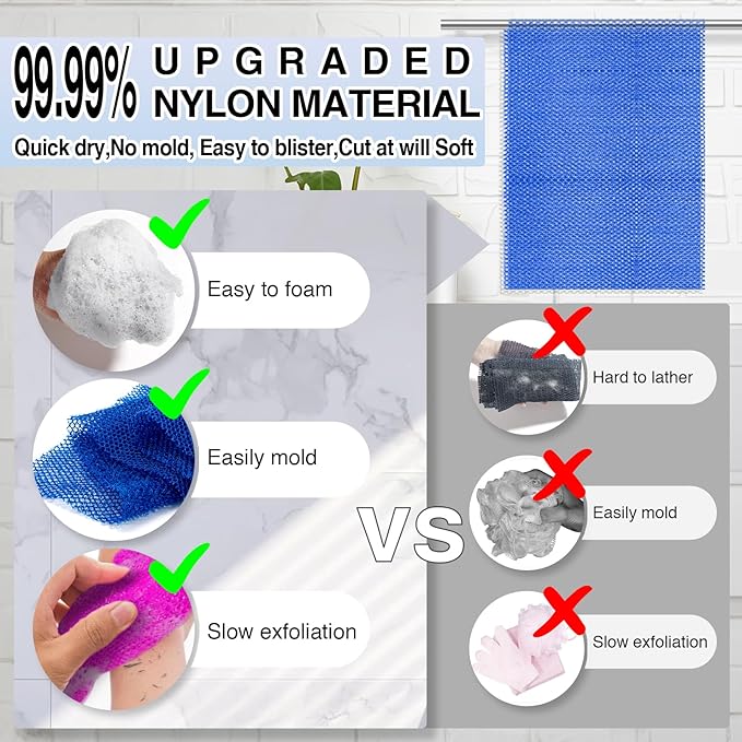 4 Pieces African Net Sponge for Deep Exfoliation – African Net Sponge Authentic, Exfoliating Washcloth, Quick-Drying African Exfoliating Net for Smooth & Glowing Skin(Blue, Green, Purple, White)