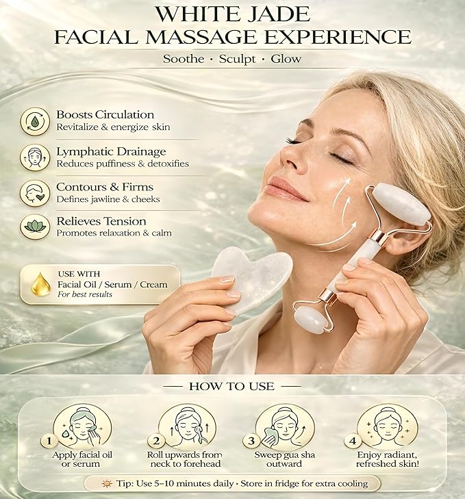 Lymphatic Contour Face Brush & Natural Jade Roller Set - Premium Xiuyu Jade Gua Sha Tool with Facial Massage Roller - Complete Skin Care Kit for Jawline Sculpting, Puffiness Relief