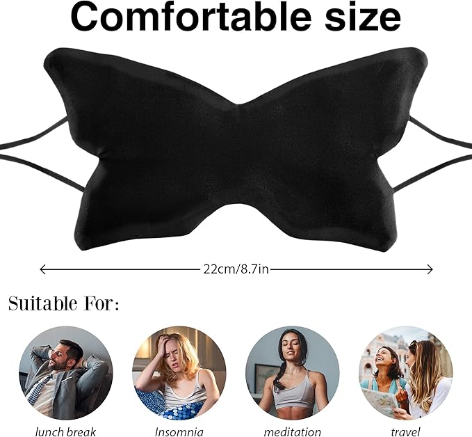 Butterfly-Shaped Silk Sleep Mask for Women - Black Ultra-Soft Light Blocking Eye Cover with Elastic Strap, Ideal for Night Sleep Travel Office Naps & Home Use