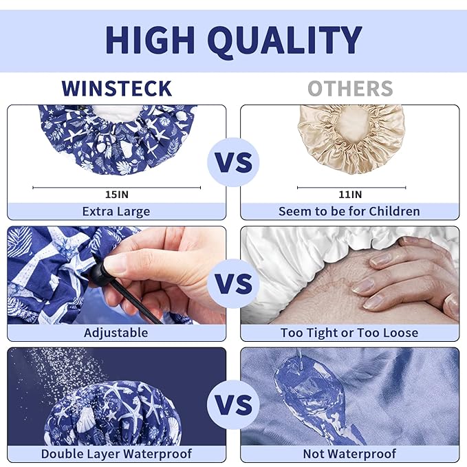 1 PCS Shower Cap, Double Layer & Adjustable Bathing Cap for Shower, Extra Large Reusable Hair Cap for Women, Waterproof Exterior & EVA Lining, Oversized Design for All Hair Lengths/Style