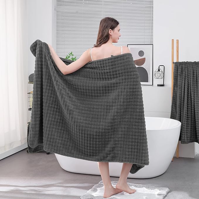 KBY Bath Towels Set of 2, Extra Large Bath Sheets 40X80 Inches,Quick Dry, Ultra Soft & Super Absorbent Oversized Bathroom Towel Sets for Adults, Gym, Spa, Pool & Hotel（Charcoal Gray）