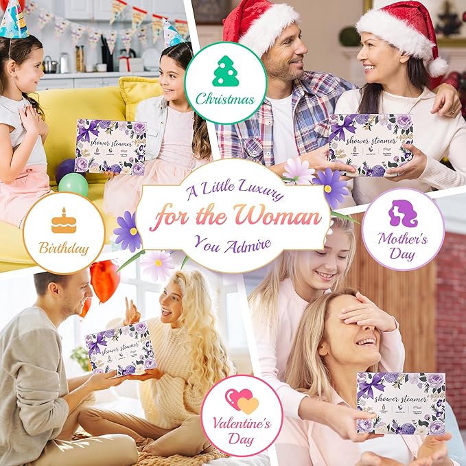 12pcs Aromatherapy Shower Steamers - Relaxation Birthday Christmas Set for Women and Men, Shower Bombs Tablets for Stress Relief and Self Care, Luxury Home Spa