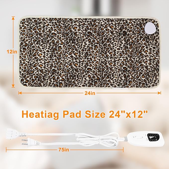 Deepsoon Heating Pad,Electric Heating Pads for Back,Neck,Moist Heating Pad for Abdomen Shoulder Knee Legs,Dry/Moist Heat&Auto Shut Off,Mother's Day Birthday for Men and Women,Leopard Print,24x12 Inch