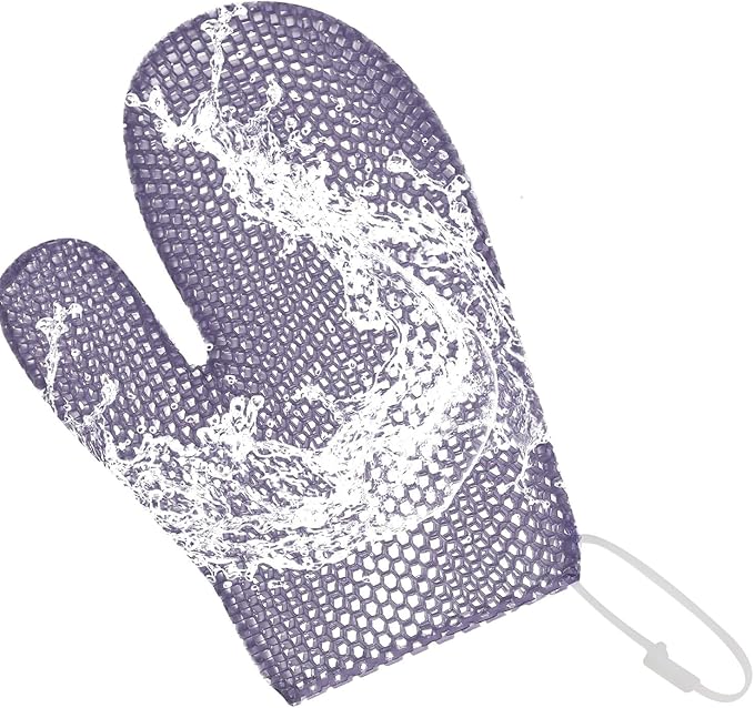 Honeycomb Exfoliating Bath Gloves - Microfiber for Enhanced Blood Circulation & Soft, Smooth Skin for All Skin Types (Light Purple - Glove)