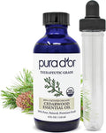 PURA D'OR Organic Cedarwood Essential Oil (4oz with Glass Dropper) 100% Pure & Natural Therapeutic Grade for Hair, Body, Skin, Aromatherapy Diffuser, Relaxation, Massage, Odors, Home, DIY Soap