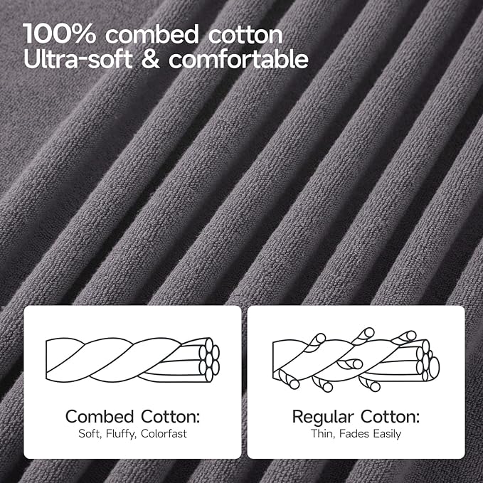 ecolook Bath Towels Set of 4,100% Cotton,27 x 55 Inches,Quick-Drying & Absorbent,Soft,Lightweight Towels for Bathroom,Shower,Spa, Gym & Hotel,Gray Purple