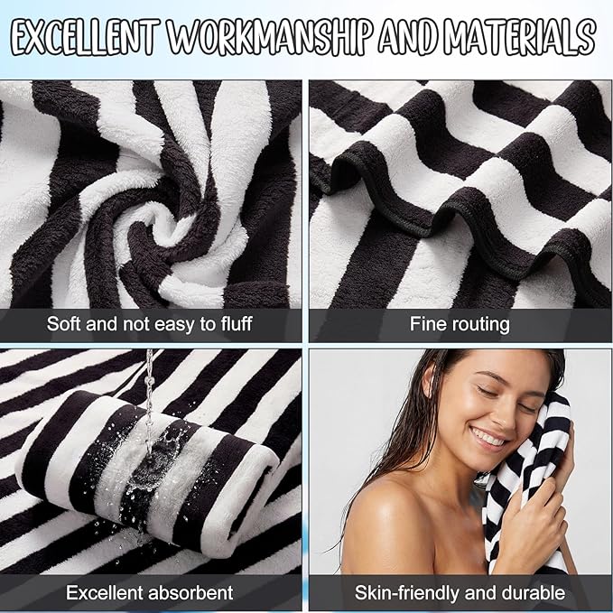 SmoothNovelty 16 Pack Microfiber Bath Towels Bulk 27'' x 60'' Oversized Size Bath Towel Highly Absorbent Extra Large Soft Drying for Beach Shower Summer Salon Sport Gym Party (Stripe,Black)