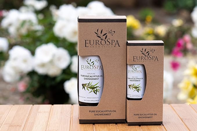 EuroSpa Aromatics Pure Eucalyptus Oil ShowerMist and Steam Room Spray, All-Natural Premium Aromatherapy Essential Oils - Pure Eucalyptus, Duo Pack, 8oz and 2oz