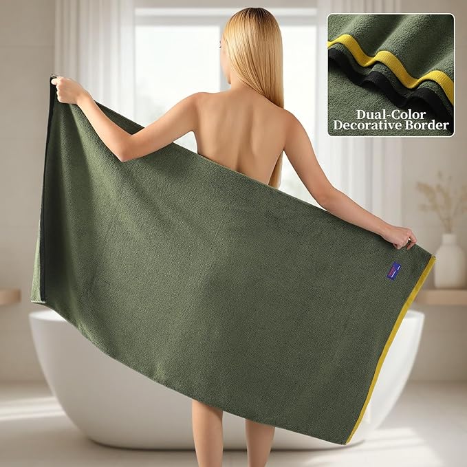 REDKISS 6 Piece Luxury Bath Towel Set, 2 Bath Towels, 2 Hand Towels, 2 Washcloths, 100% Cotton Ultra Soft Highly Absorbent Quick Dry Towels for Bathroom, Gym, Spa, Hotel, Army Green