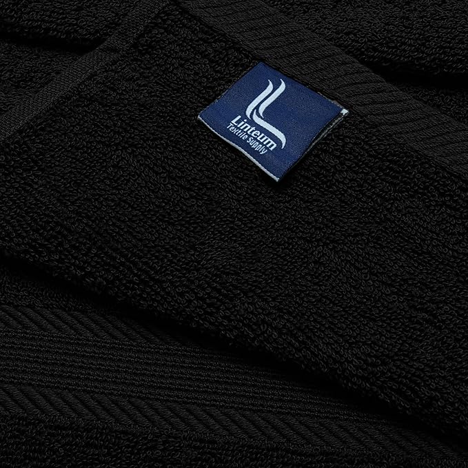 Linteum Textile Supply Luxury Hair Towels 100% Ring Spun Cotton Bleach Proof Hair Towel for Women, Men, Kids | 20x40 inches Quick Dry Towels for Gym, Beauty, Spa, Salon | Pack of 12 | Black