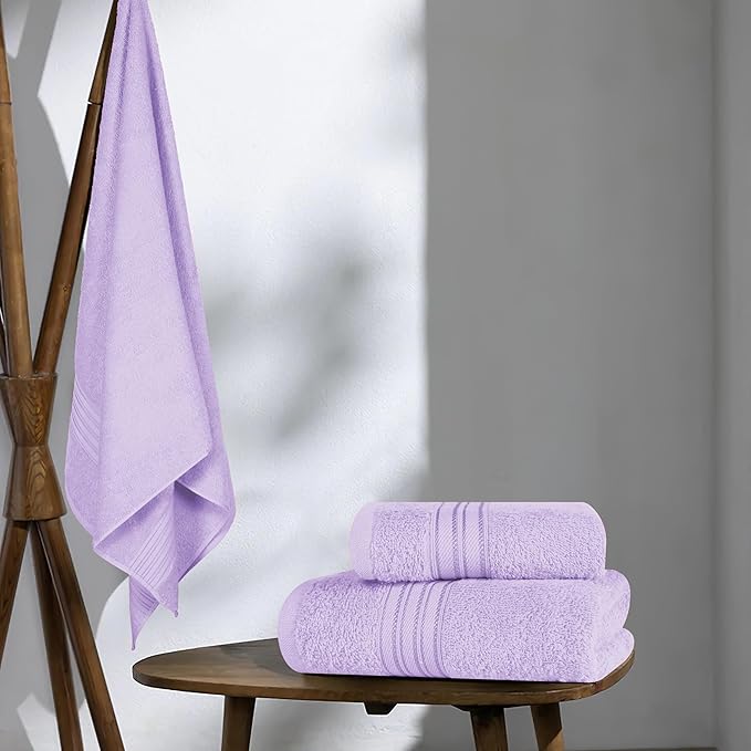 BOUTIQUO Ultra Soft 3 Pack Cotton Towel Set, Contains a Bath Towels 28x55 inch, a Hand Towels 16x24 inch & a Wash Coths 12x12 inch, Ideal Everyday use, Compact & Lightweight - Purple