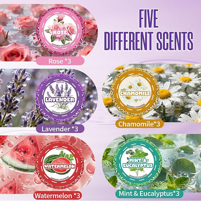 Shower Steamers Aromatherapy Gifts for Women Men 15 Pack, Basket Set for Mothers Day Gifts for Mom, Natural Eucalyptus & Mint, Watermelon Rose Chamomile Lavender Essential Oil, SPA Relaxing Self Care