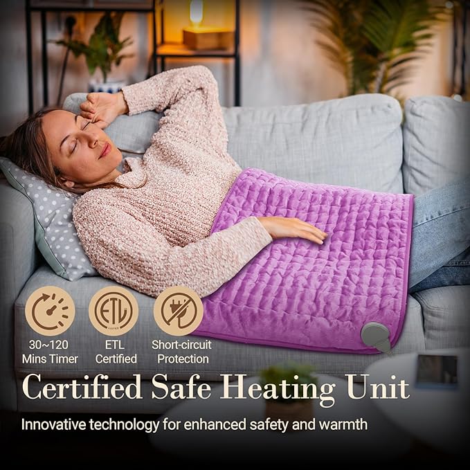 CuPiLo Heating Pad for Back Pain Relief, FSA Eligible HSA 17"x33" Large Heat Pad for Period Cramps, Electric Heating Pads for Back, 6 Heat Settings, Auto-Off, Mothers Day Gifts for Mom(Purple)