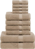 Superior Egyptian Cotton Pile 10 Piece Towel Set, Includes 2 Bath, 4 Hand, 4 Face Towels/ Washcloths, Ultra Soft Luxury Towels, Thick Plush Essentials, Guest Bath, Spa, Hotel Bathroom, Latte