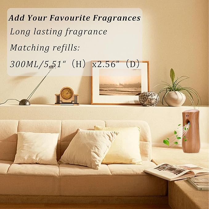 Automatic Air Freshener Spray Dispenser (4-Pack), Free Standing or Wall Mounted Adjustable Aromatherapy Machines for Home, Indoor, Bathrooms, Offices, Hotels and Commercial Places (Wood, 001)