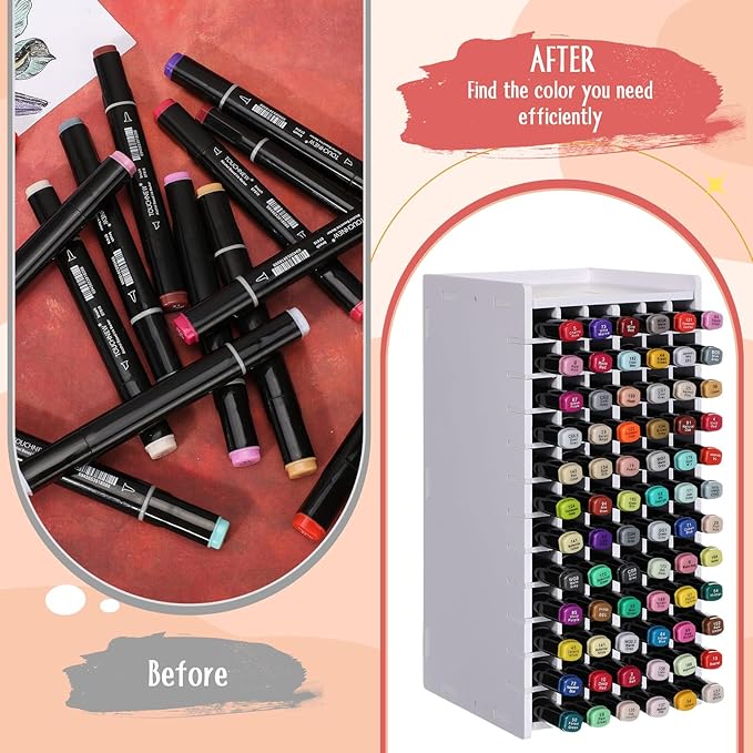 2 Pack Marker Storage Organizer Marker Organizer for Desk Holder Art Paint Pen Rack with Removable Divider to Store Paint Brushes Pens Color Pencils(10.83 x 5.12 x 5.12)
