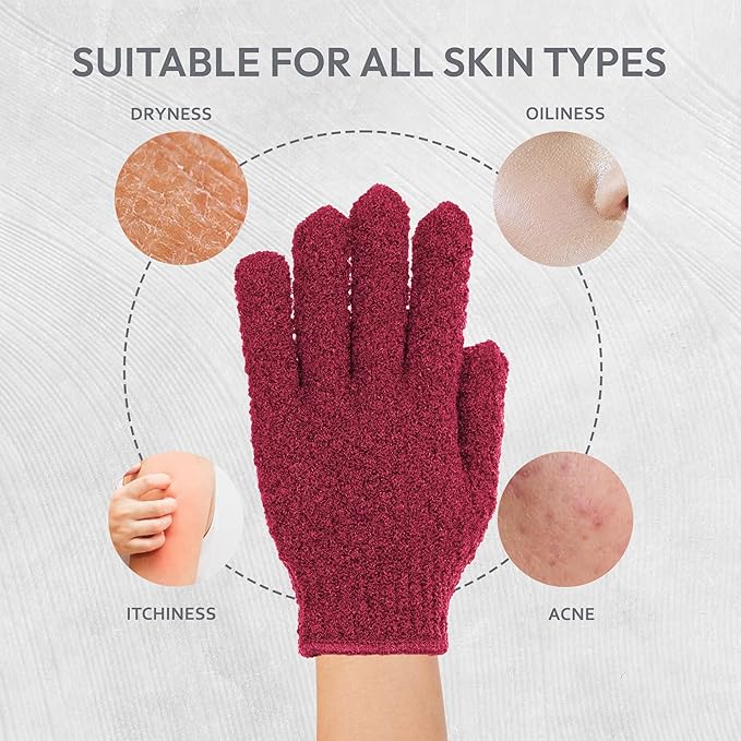 4 Pairs Exfoliating Gloves, 100% Nylon, Dual Texture Body Scrub for Spa, Massage & Dead Skin Removal, Multi-Color Shower Bath Accessories (Cerise/Blush)