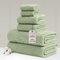 Modern Threads 6 Piece Cotton Bath Towel Set – Ultra Soft 550 GSM Towels – Bathroom Set with Hand Towels and Washcloths – Geometric (Soft Olive)