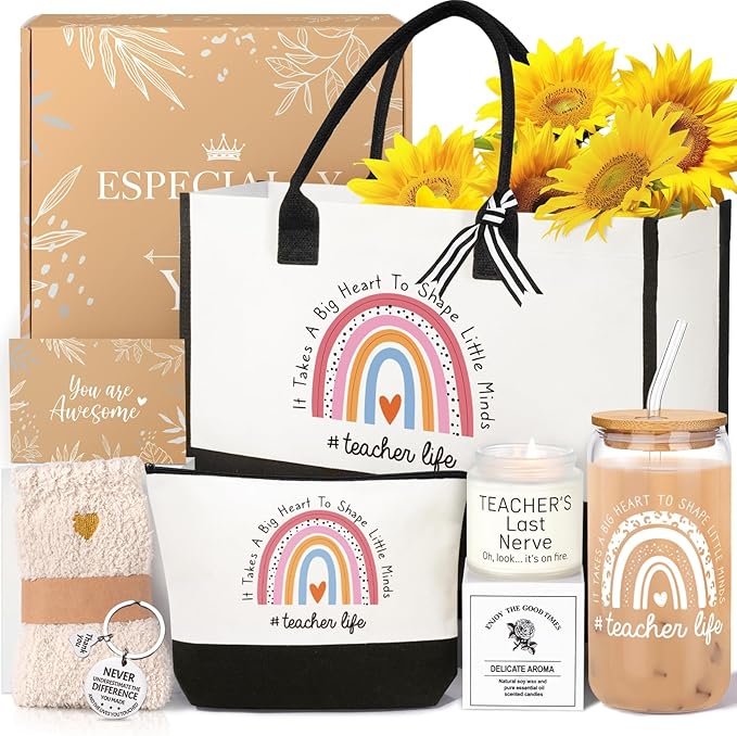 iAOVUEBY Teacher Appreciation Gifts, Best Teacher Gifts for Women, End of Year Teachers Gift from Students, Unique Teachers Birthday Retirement Christmas Thank You Gift Basket of Daycare Preschool