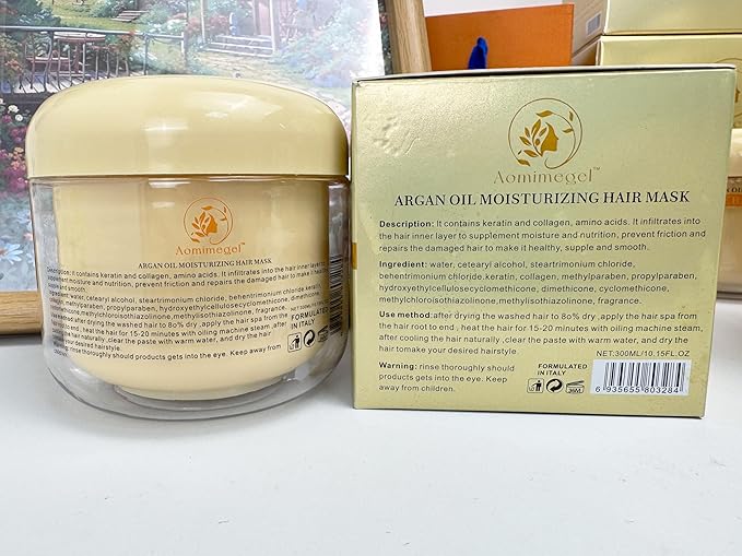 Collagen Hair Mask,Deep Repair Conditioning Argan Oil Hair Mask for Damaged Hair Treatment, Deep Conditioner Hydrating Hair Masque for All Hair Types 10.15oz 300ml