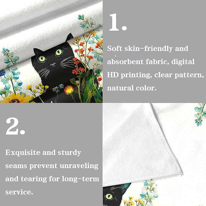 Accnicc 2 Pack Black Cat Bathroom Hand Towels Decorative Spring Floral Dish Kitchen Towel 16x27 Inch Butterfly Mushroom Botanical Wildflowers Absorbent Soft Microfiber Bath Towels Hotel Spa Decor