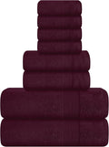 Belizzi Home 8 Piece Towel Set 100% Ring Spun Cotton, 2 Bath Towels 27x54, 2 Hand Towels 16x28 and 4 Washcloths 13x13 - Ultra Soft Highly Absorbent Machine Washable Hotel Spa Quality - Burgundy