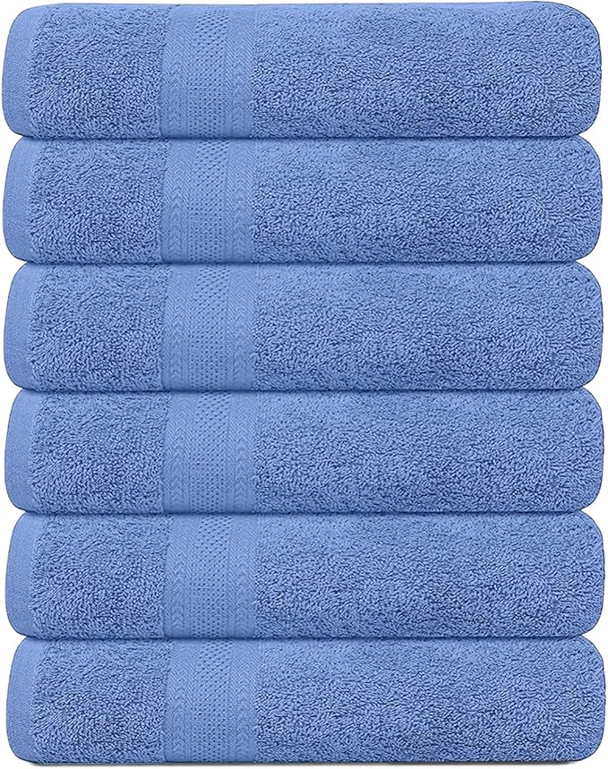 KAHAF COLLECTION 6 Pack Bath Towels Set (27 x 54 Inches) 100% Ring Spun Cotton, Lightweight, Quick Dry, Highly Absorbent Towels (Blue, (27x54) Inches)